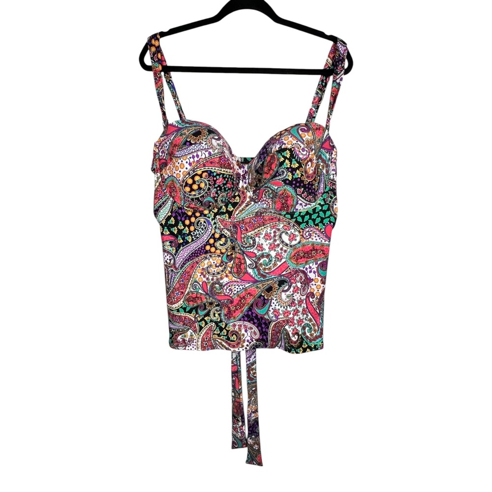 NWOT - Reaction Kenneth Cole Swim Top Womens Multicolor Paisley Tankini - 3X